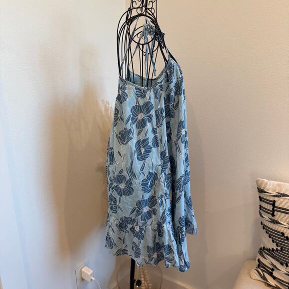 Amuse Society Blue Floral Mini Swing Scoop Neck Cover-up Dress NEW Small-Boho - Picture 4 of 6